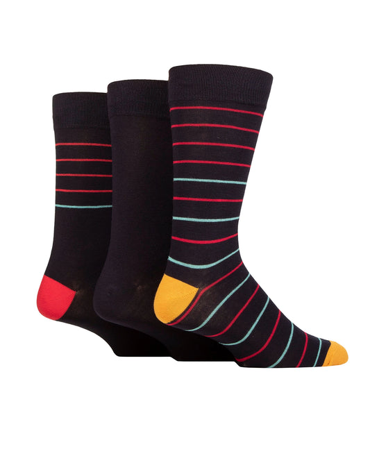 Glenmuir Soft Bamboo 3 Pack Socks - Black Stripe