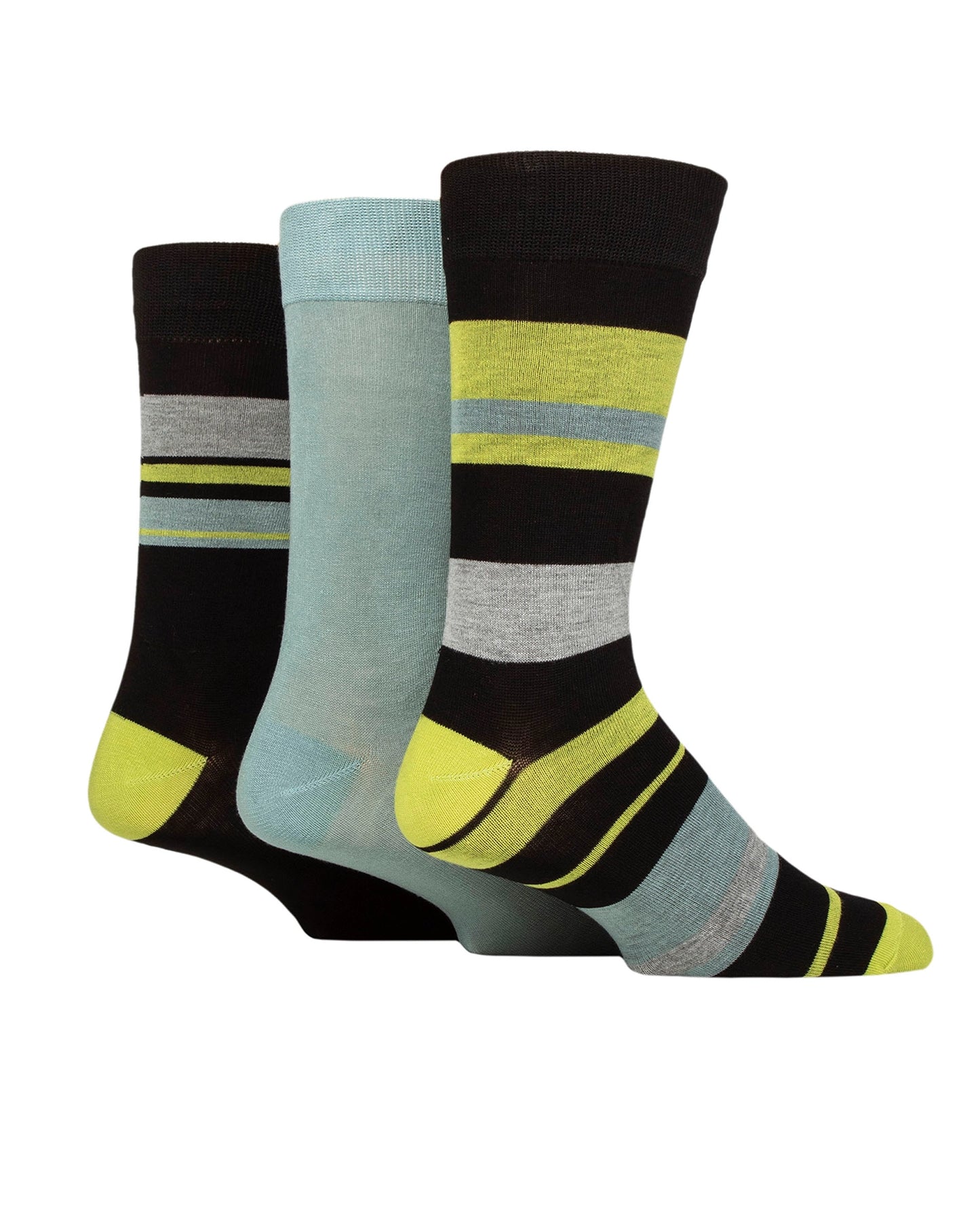Glenmuir Soft Bamboo 3 Pack Socks - Black & Green Stripe