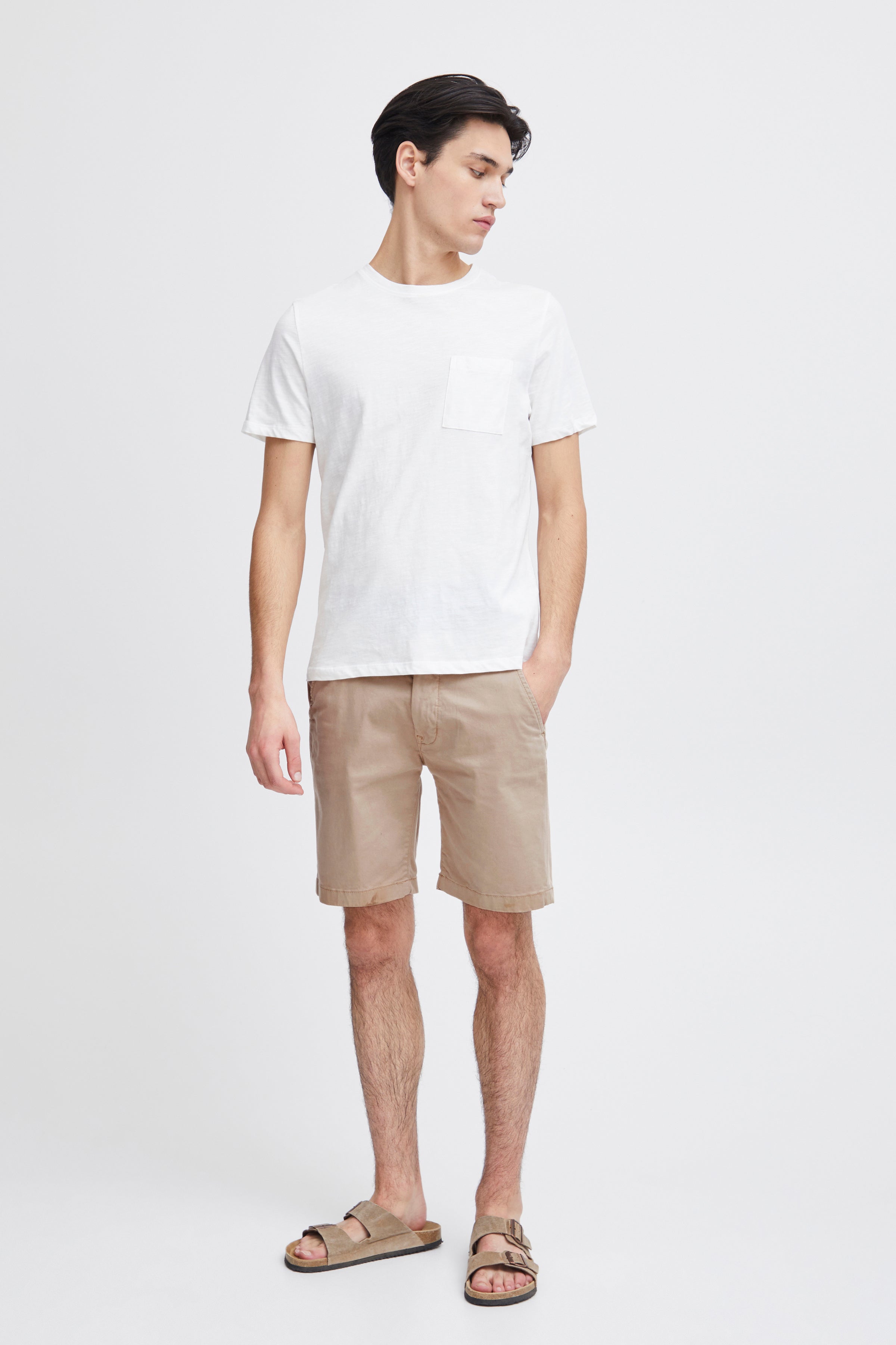 Cotton Blend Smart Chino Shorts - Stone