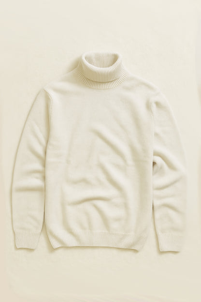 Super Soft Italian Wool Knit Roll-Neck Jumper - Ecru