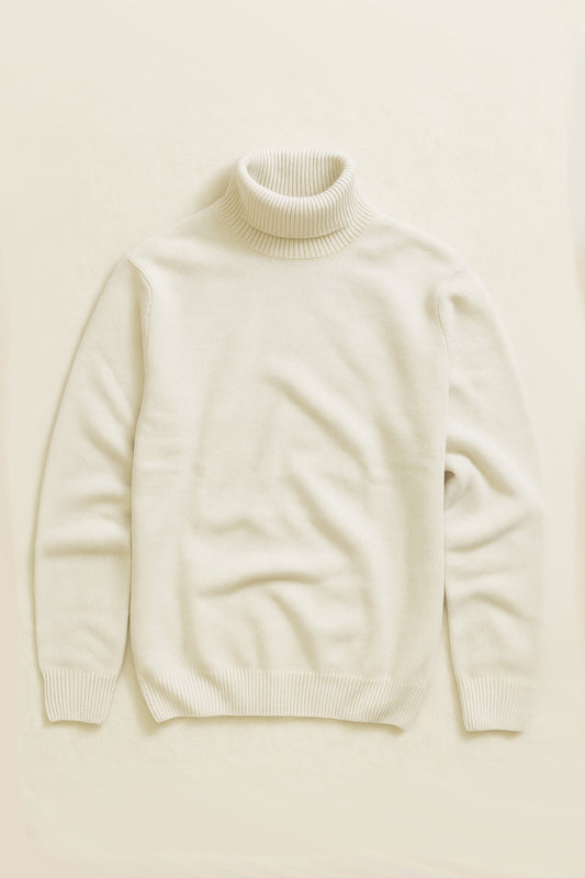 Super Soft Italian Wool Knit Roll-Neck Jumper - Ecru