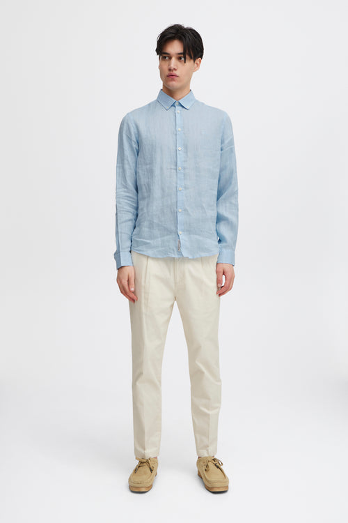 CFANTON Linen Long Sleeve Shirt - Sky Blue
