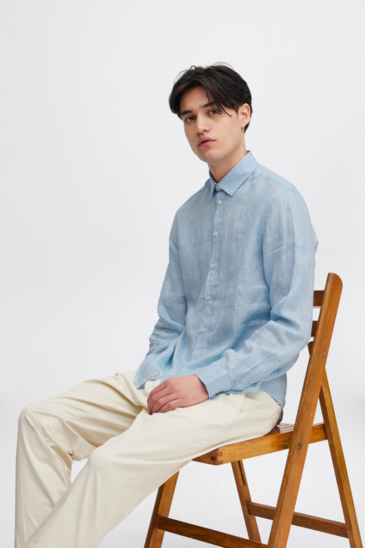 CFANTON Linen Long Sleeve Shirt - Sky Blue