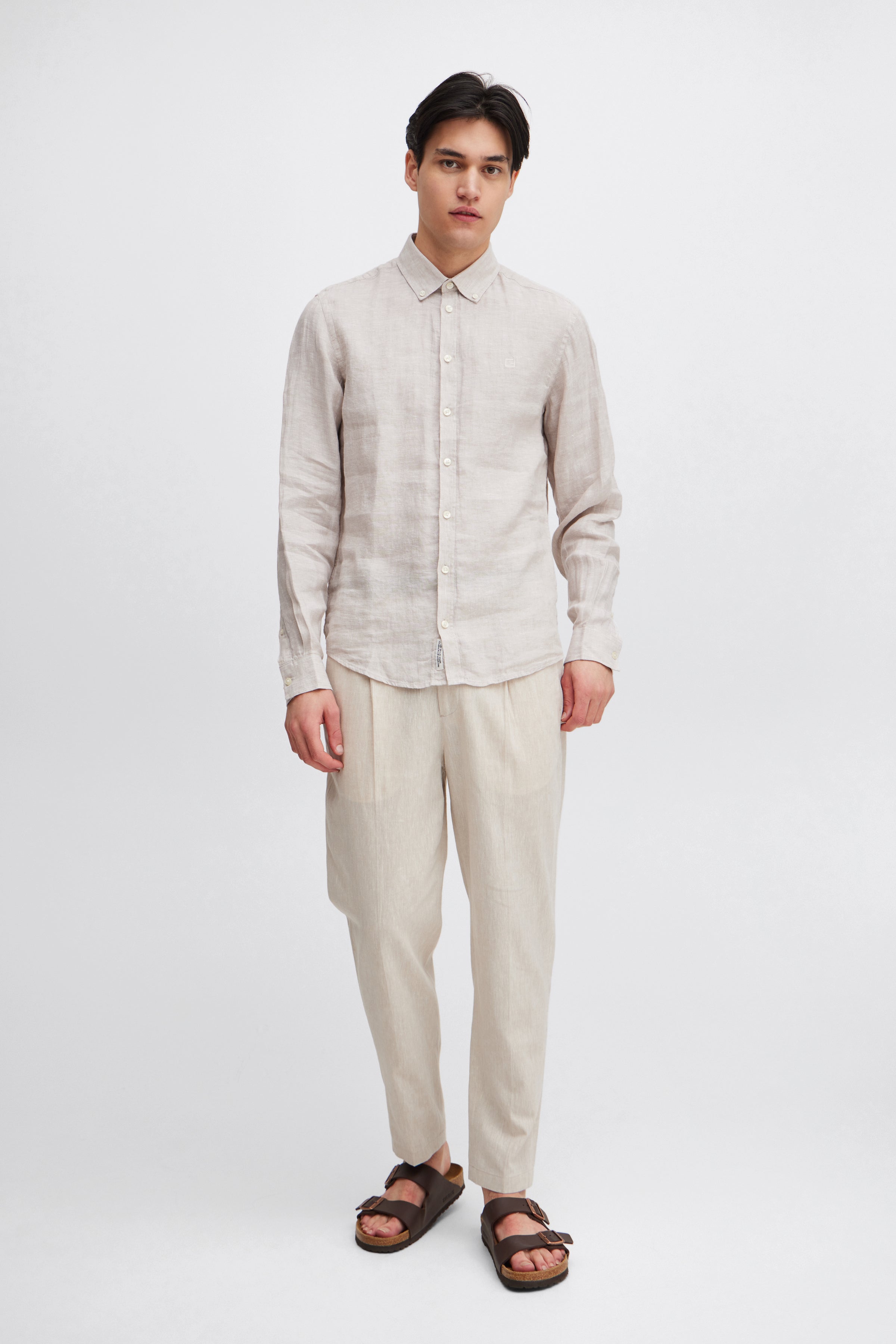 CFANTON Linen Long Sleeve Shirt - Beige