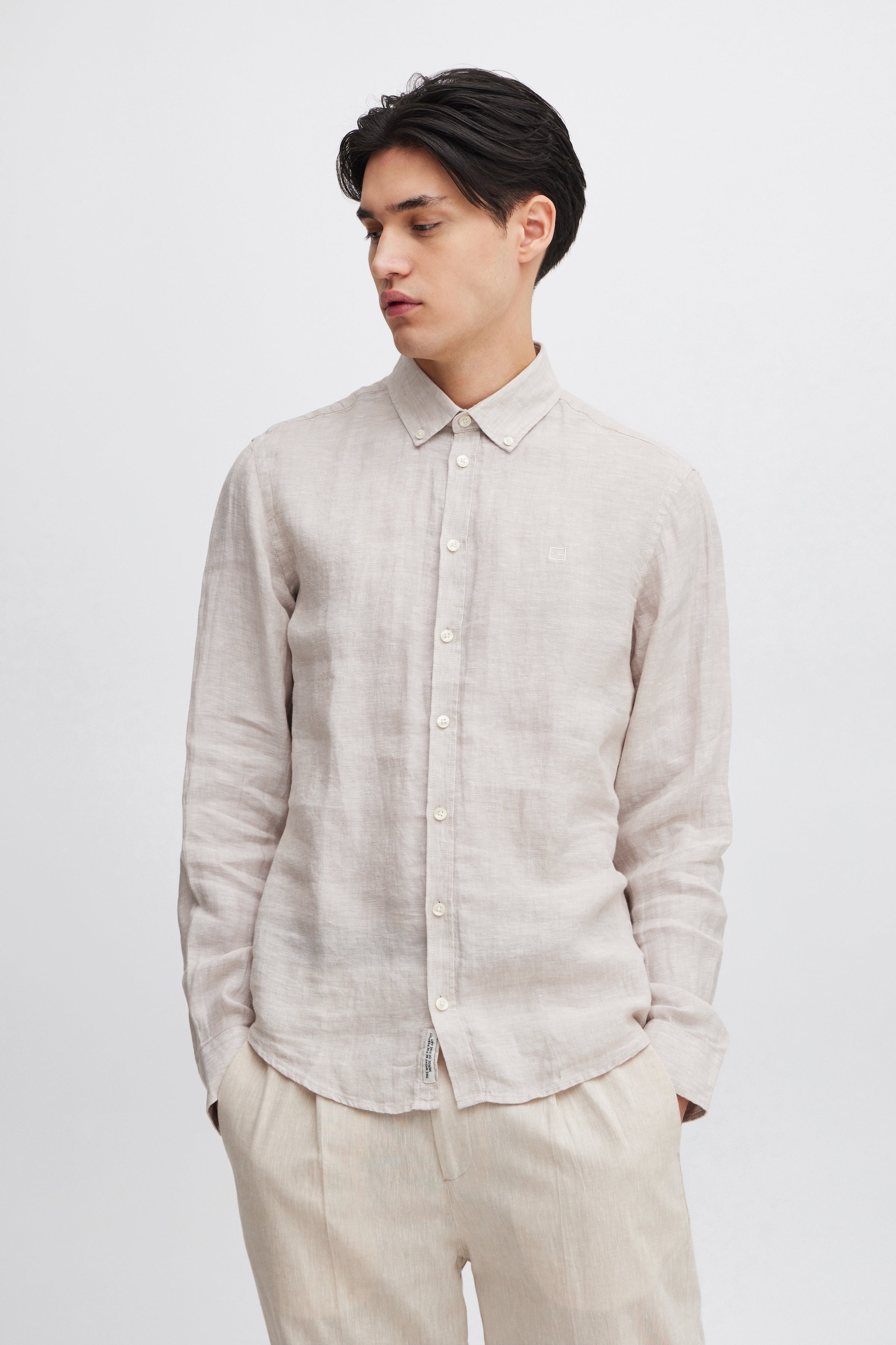CFANTON Linen Long Sleeve Shirt - Beige