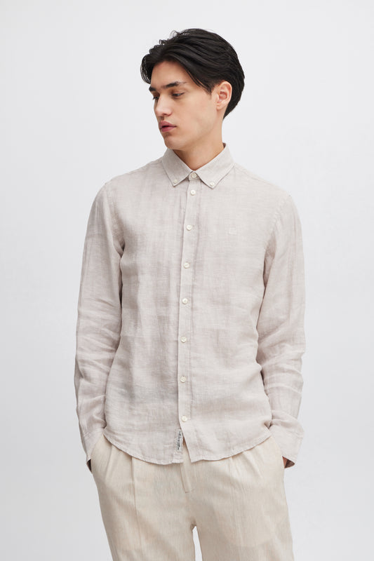 CFANTON Linen Long Sleeve Shirt - Beige