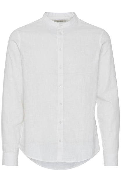 CFANTON Grandad Collar Linen Mix Shirt - White