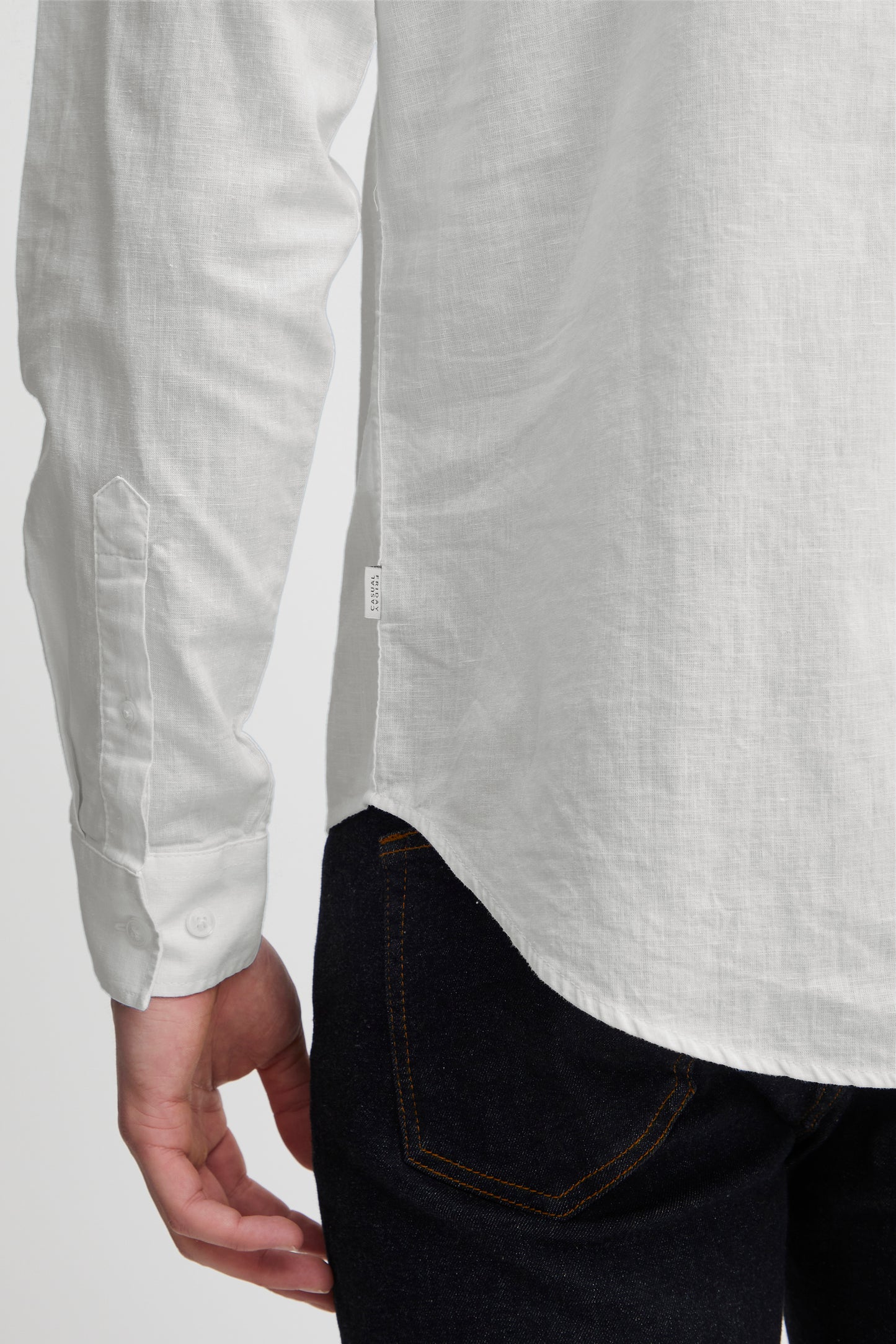 CFANTON Grandad Collar Linen Mix Shirt - White