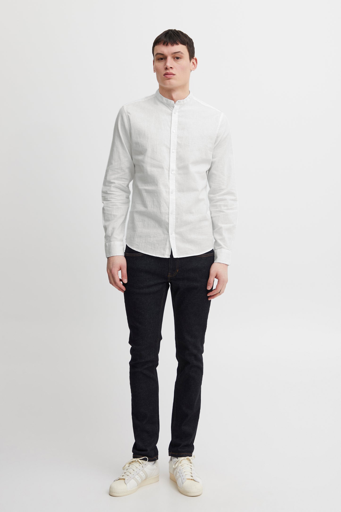 CFANTON Grandad Collar Linen Mix Shirt - White