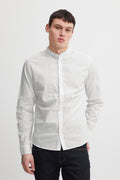 CFANTON Grandad Collar Linen Mix Shirt - White
