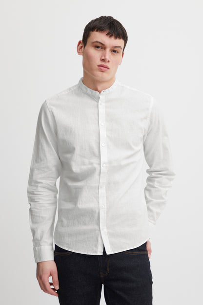 CFANTON Grandad Collar Linen Mix Shirt - White
