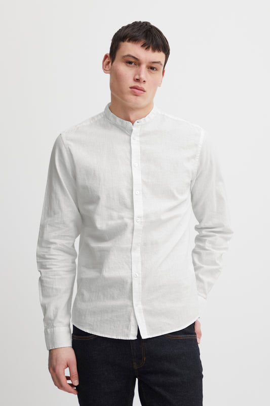 CFANTON Grandad Collar Linen Mix Shirt - White