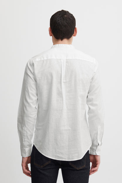 CFANTON Grandad Collar Linen Mix Shirt - White