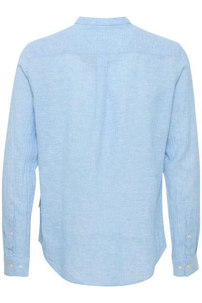 CFANTON Grandad Collar Linen Mix Shirt - Blue