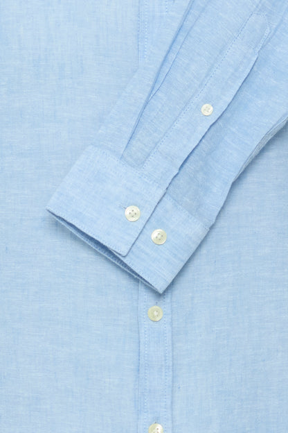 CFANTON Grandad Collar Linen Mix Shirt - Blue