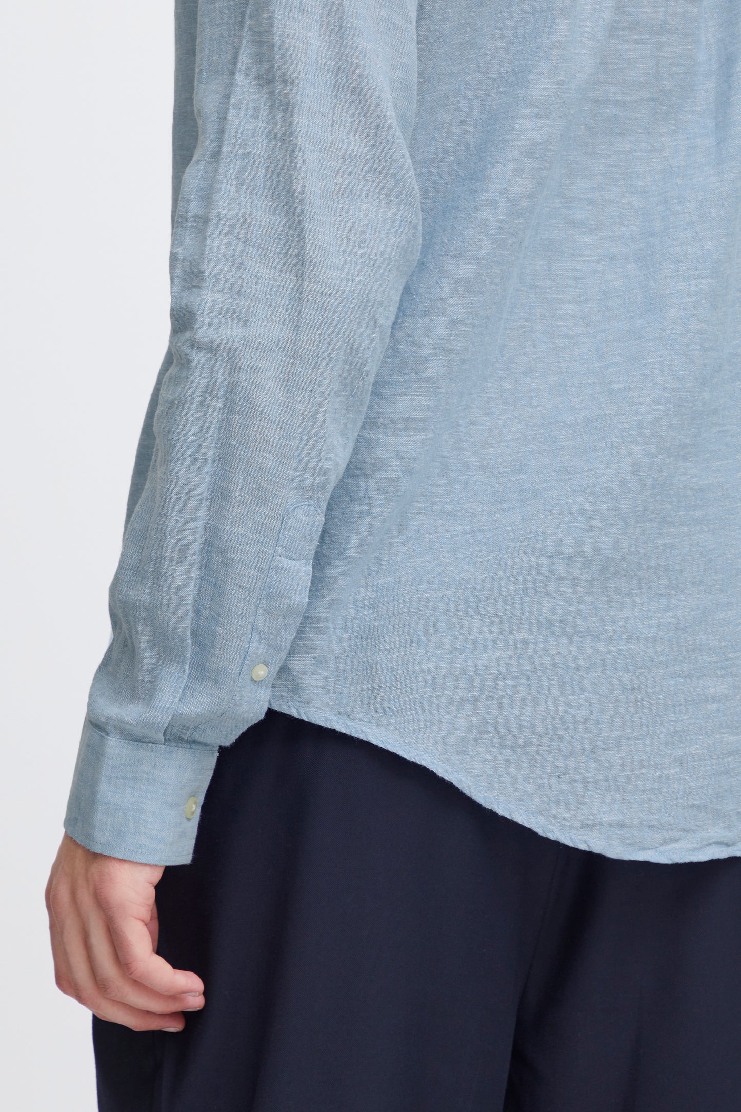 CFANTON Grandad Collar Linen Mix Shirt - Blue
