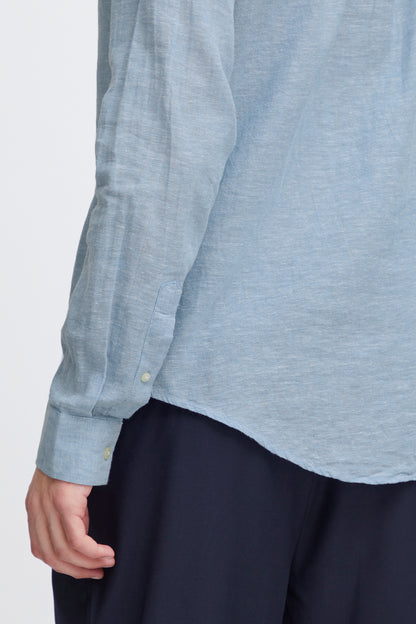 CFANTON Grandad Collar Linen Mix Shirt - Blue