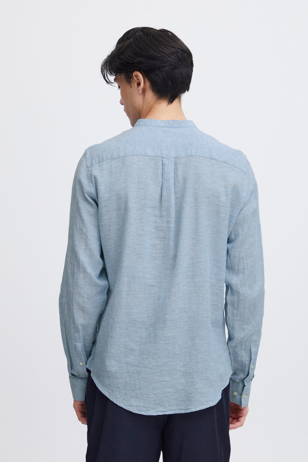 CFANTON Grandad Collar Linen Mix Shirt - Blue