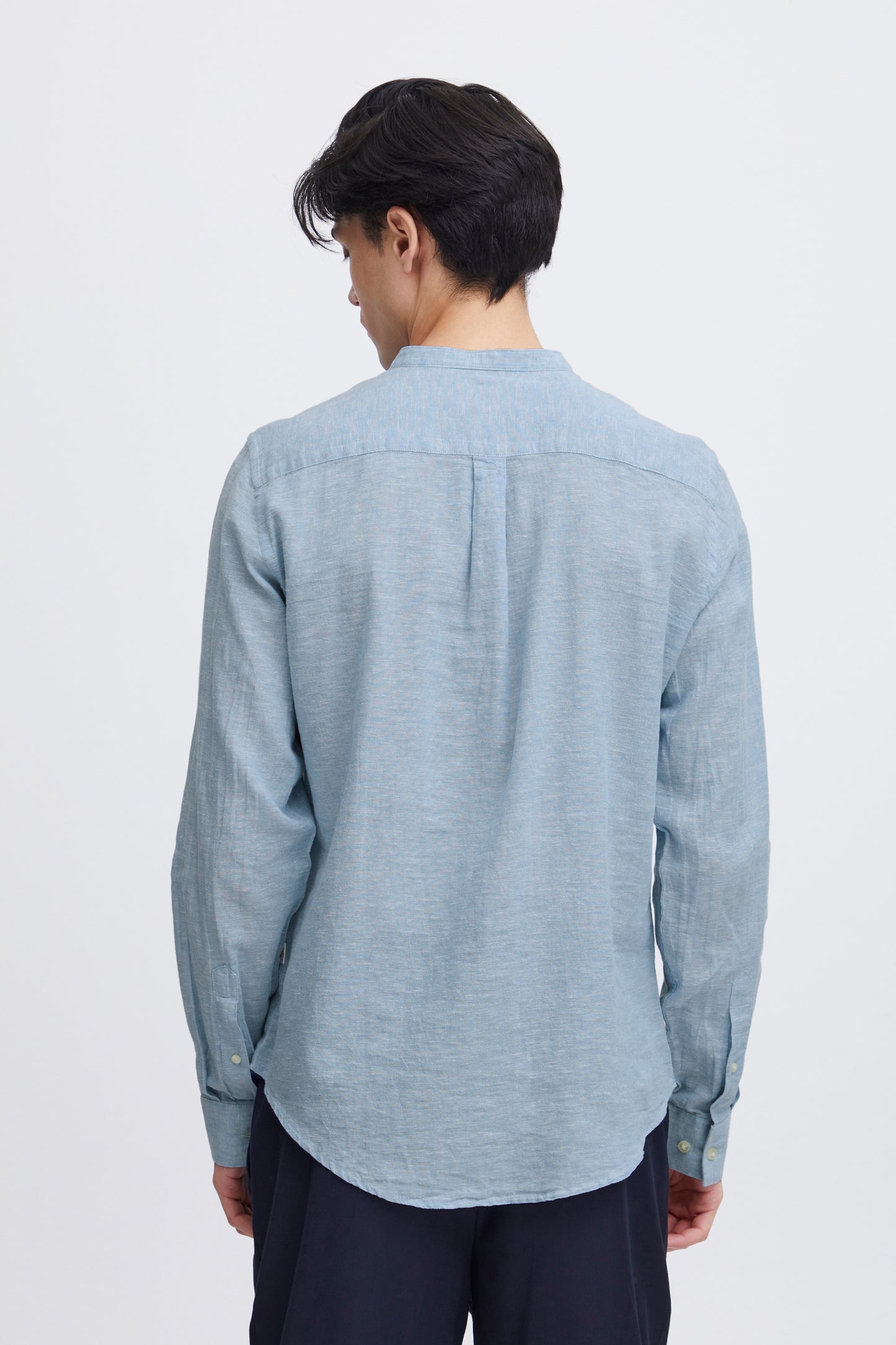 CFANTON Grandad Collar Linen Mix Shirt - Blue