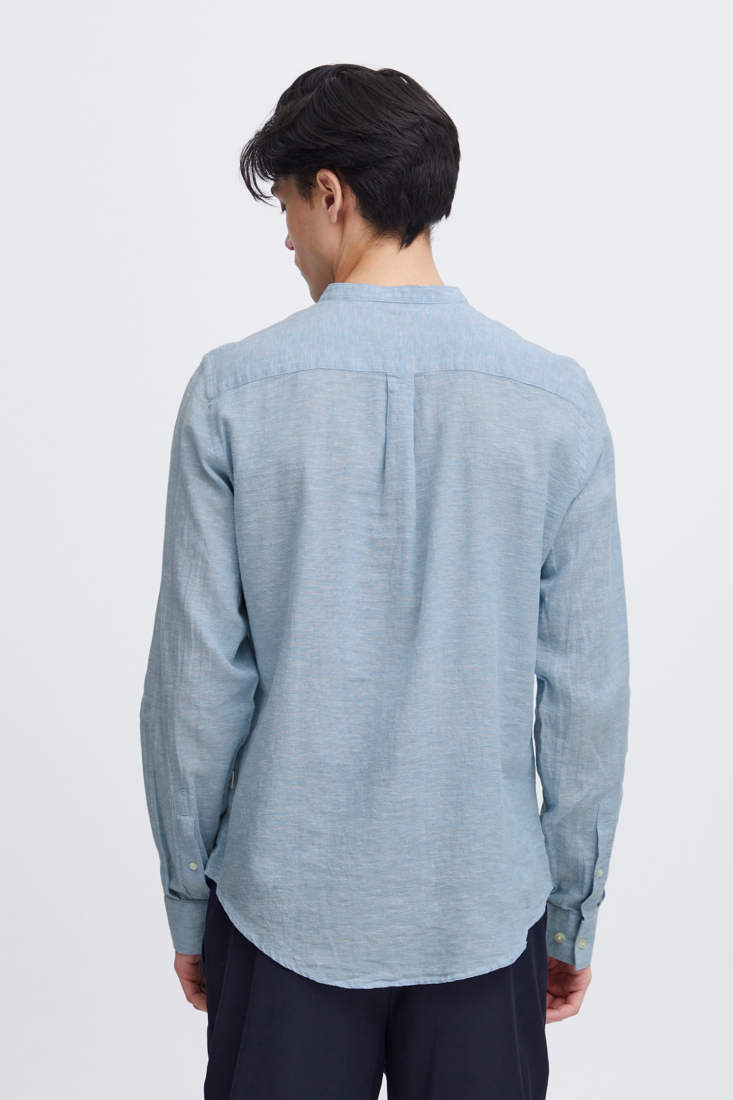 CFANTON Grandad Collar Linen Mix Shirt - Blue