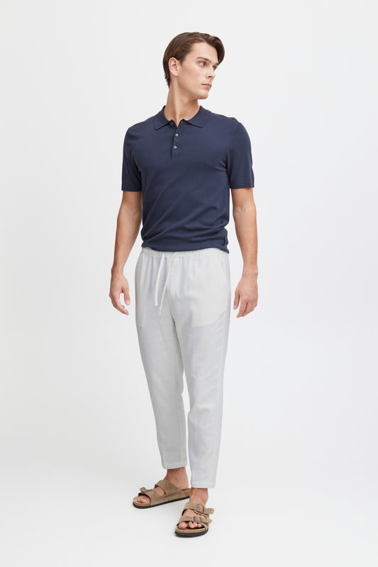 Lightweight Linen Blend Casual Trousers - White
