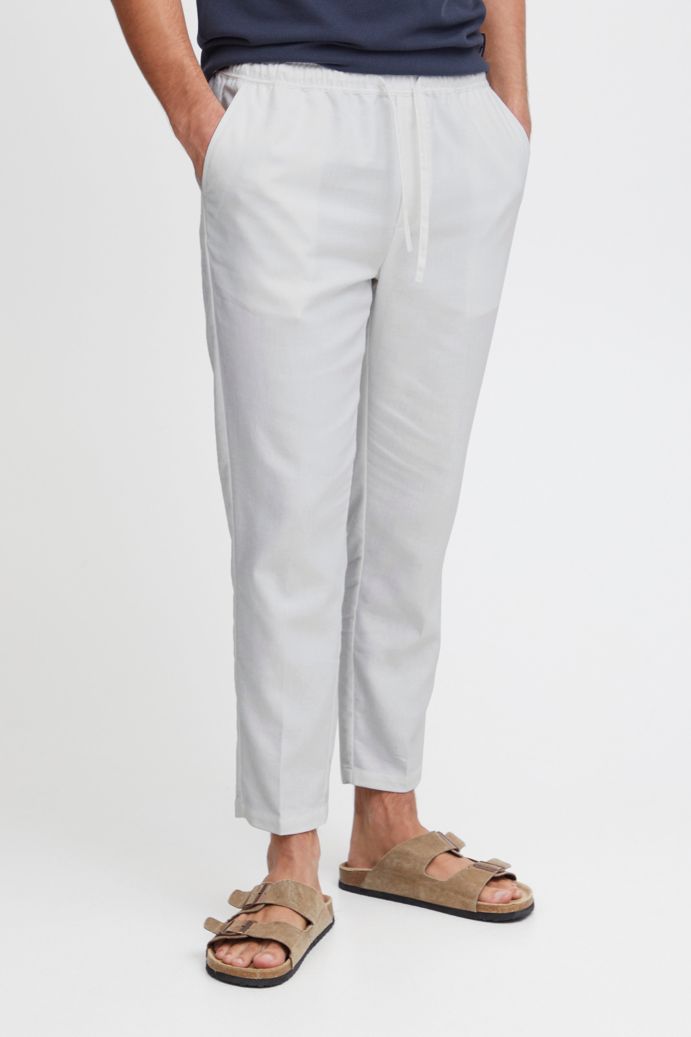 Lightweight Linen Blend Casual Trousers - White
