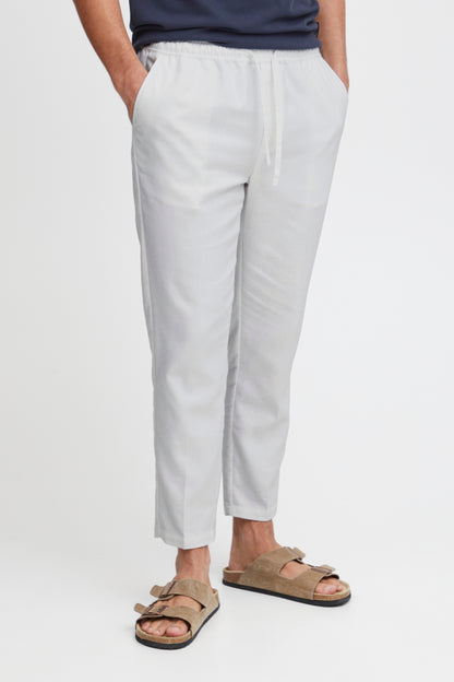 Lightweight Linen Blend Casual Trousers - White