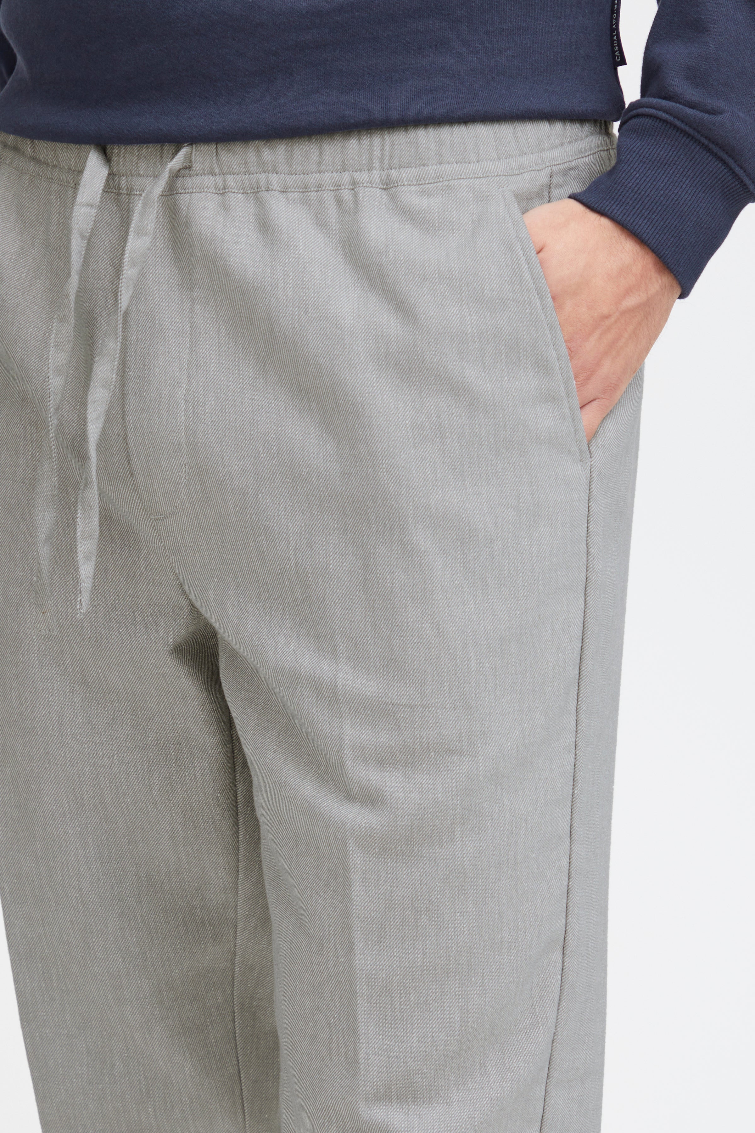 Lightweight Linen Blend Casual Trousers - Pale Grey