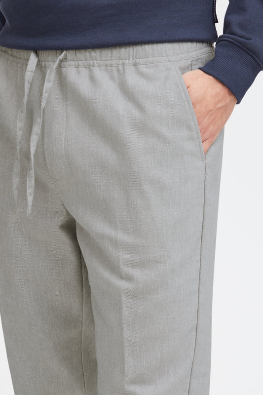 Lightweight Linen Blend Casual Trousers - Pale Grey