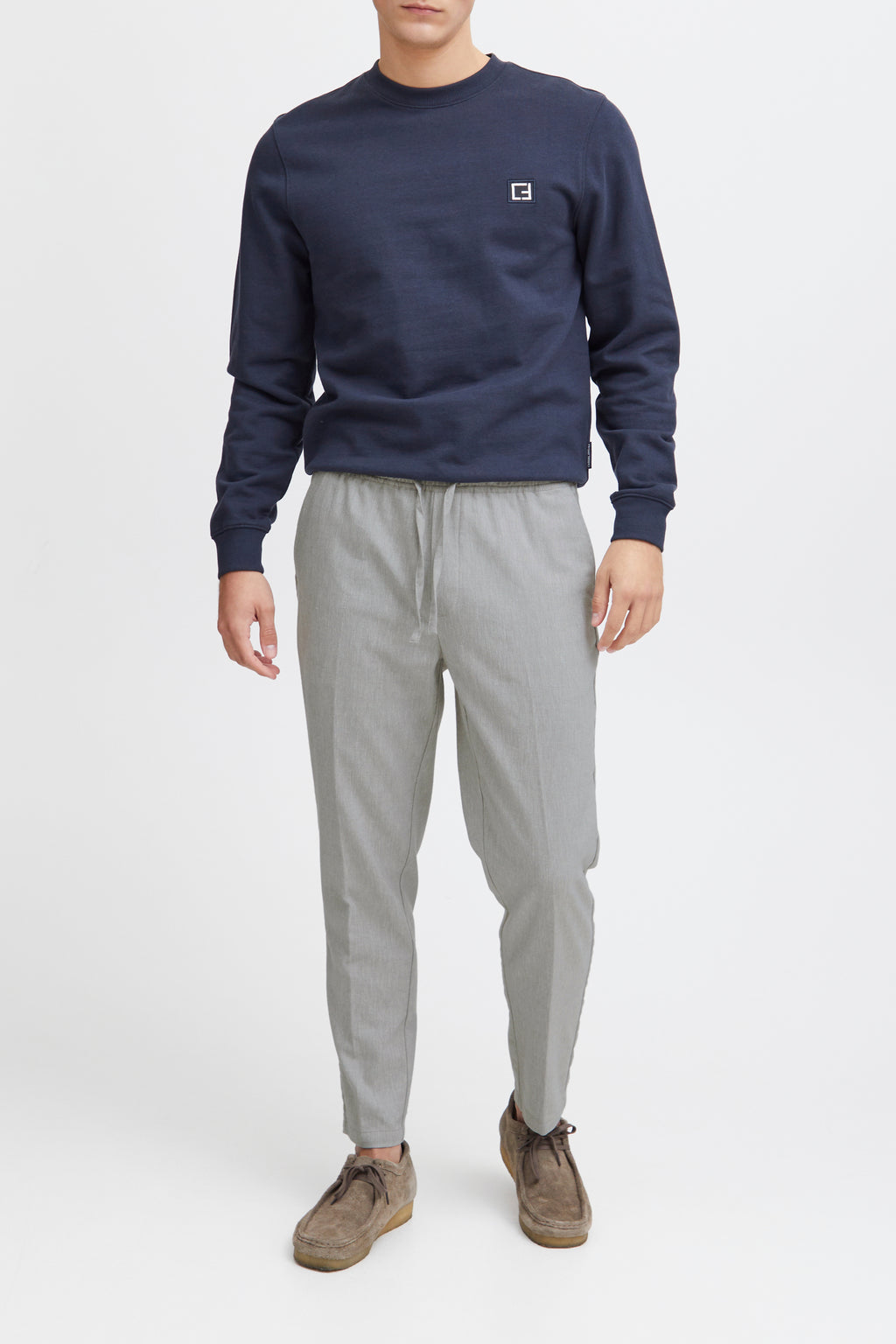 Lightweight Linen Blend Casual Trousers - Pale Grey
