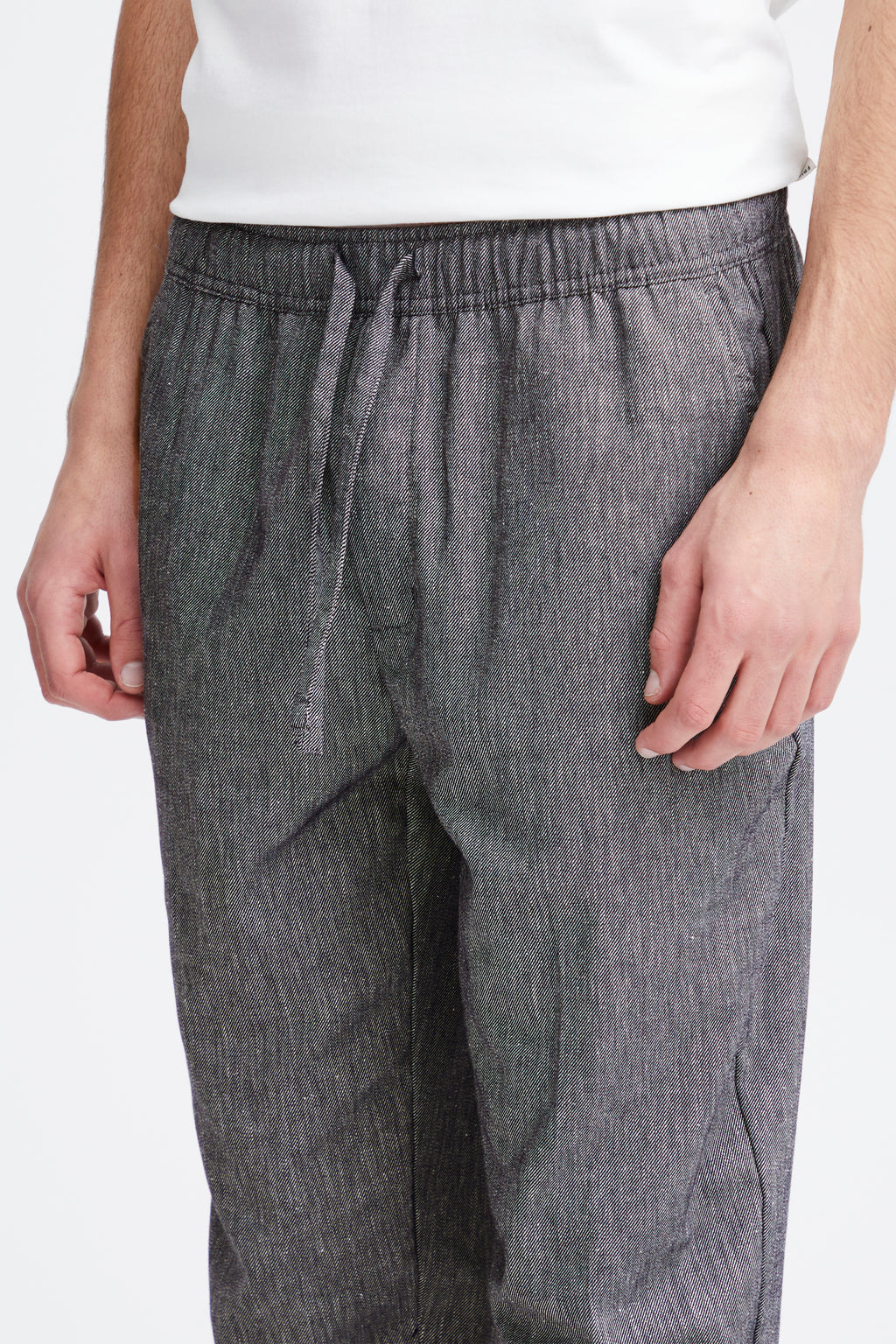 Lightweight Linen Blend Casual Trousers - Navy Melange