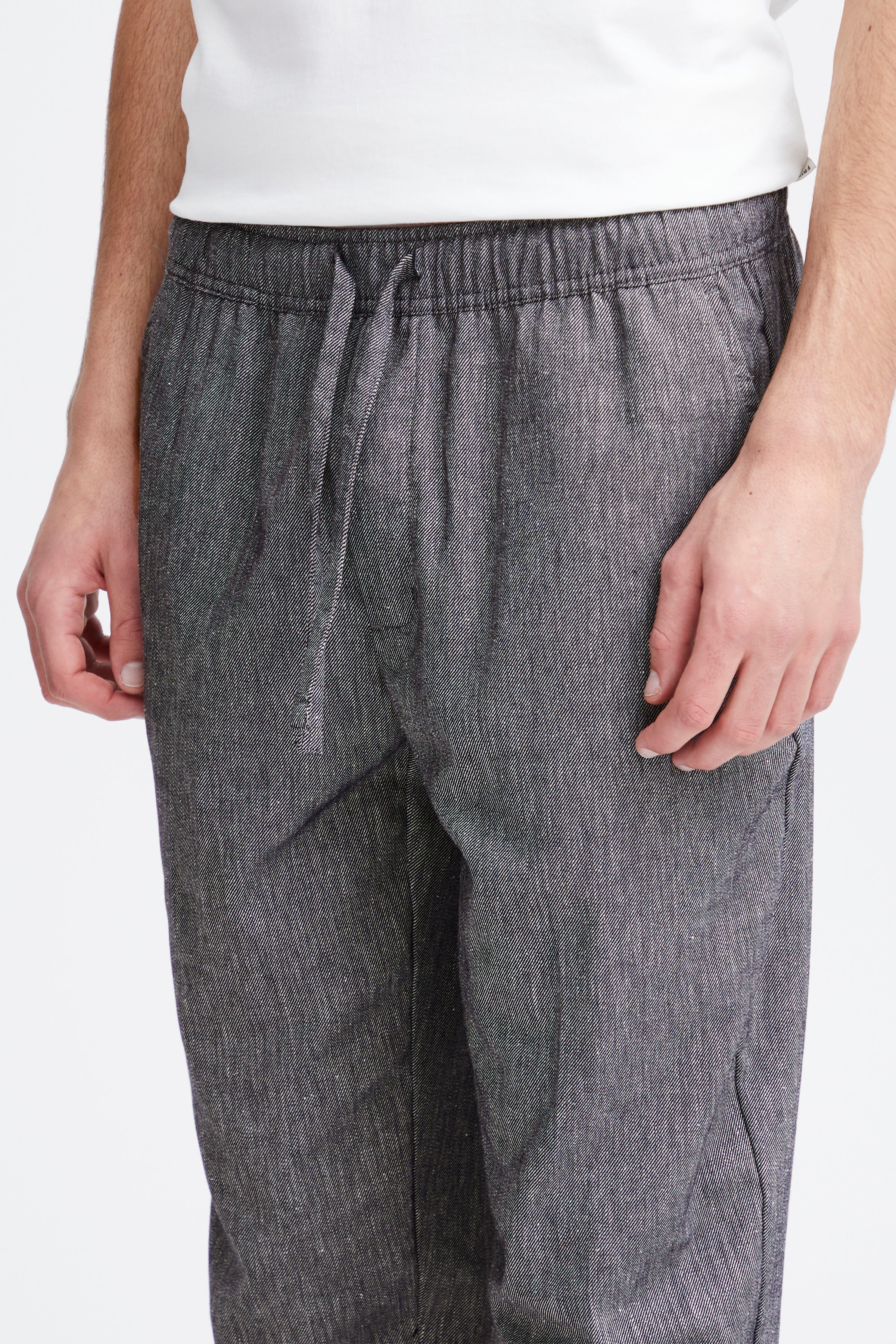 Lightweight Linen Blend Casual Trousers - Navy Melange