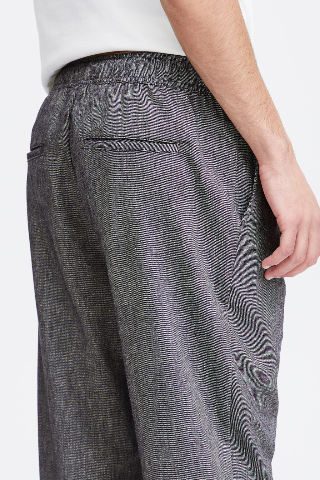 Lightweight Linen Blend Casual Trousers - Navy Melange