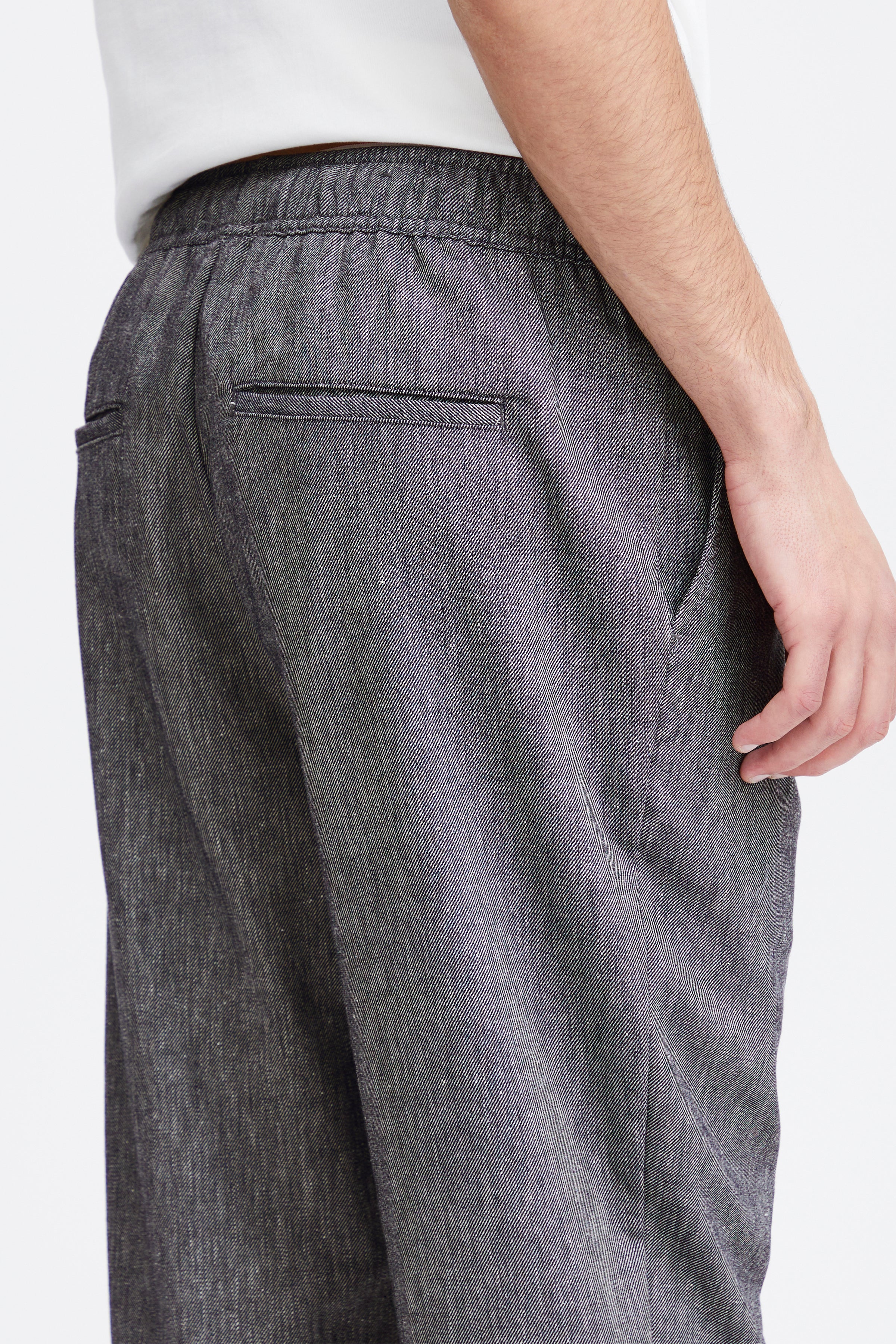 Lightweight Linen Blend Casual Trousers - Navy Melange
