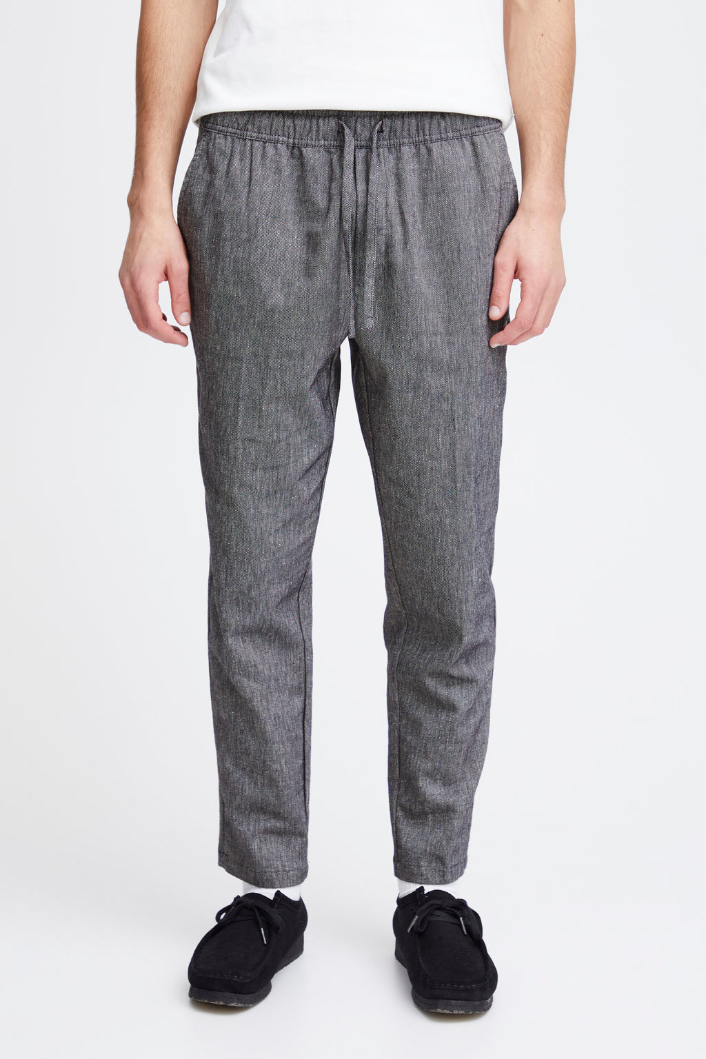 Lightweight Linen Blend Casual Trousers - Navy Melange