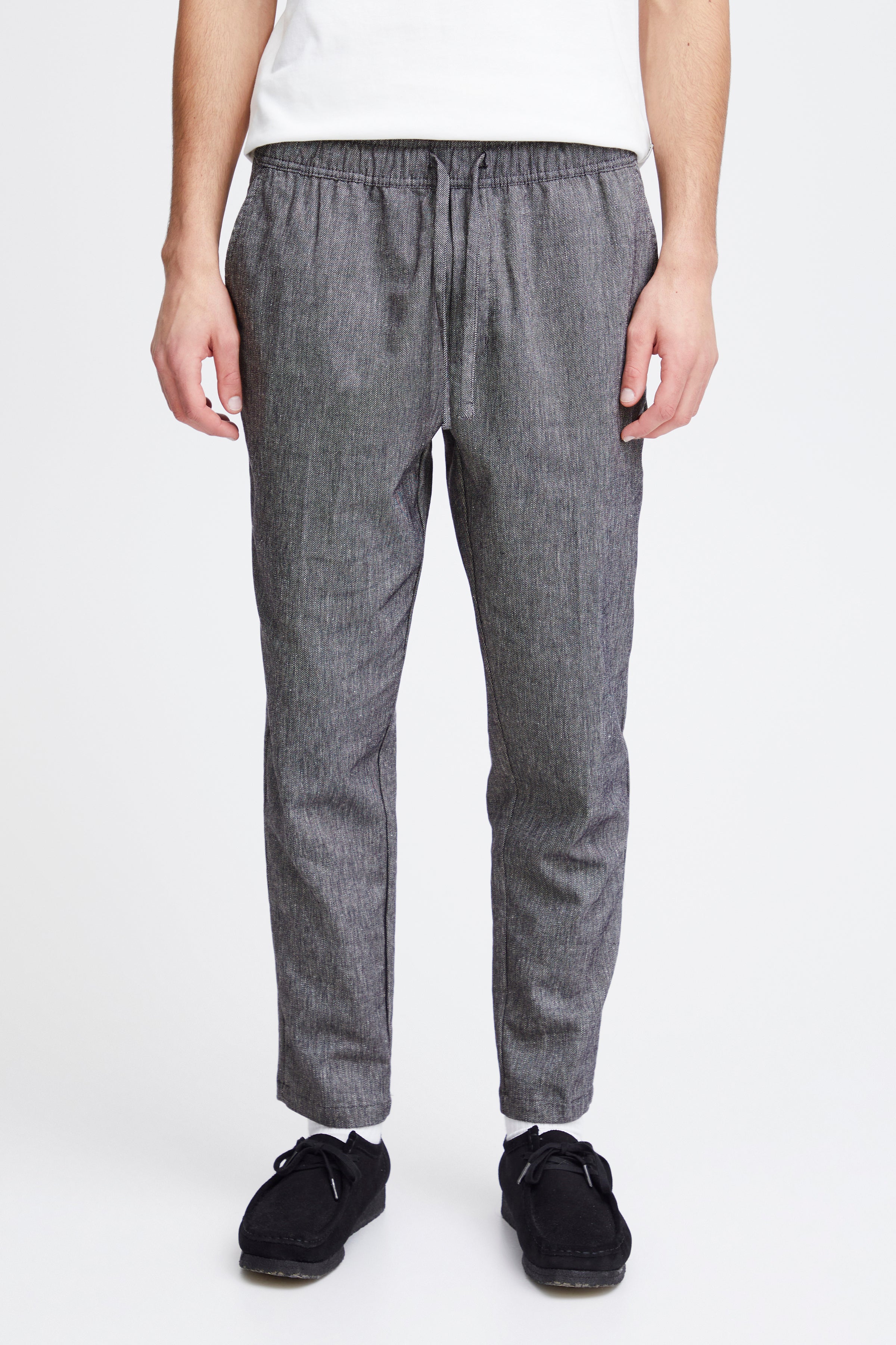 Lightweight Linen Blend Casual Trousers - Navy Melange