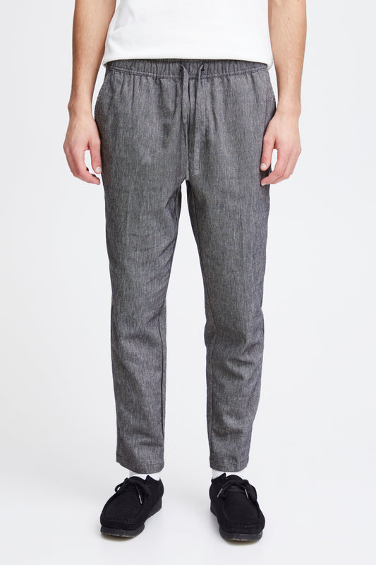 Lightweight Linen Blend Casual Trousers - Navy Melange