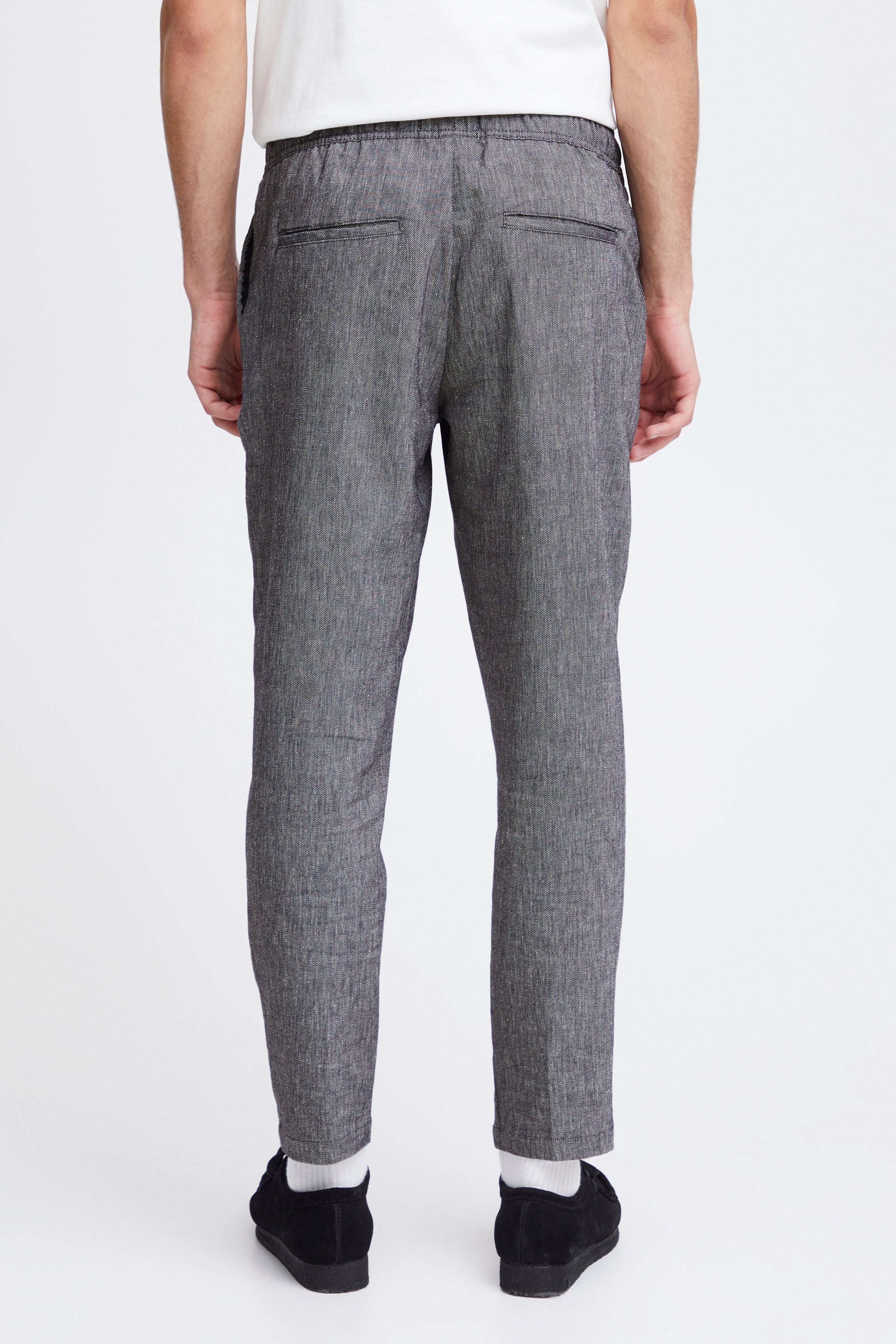 Lightweight Linen Blend Casual Trousers - Navy Melange