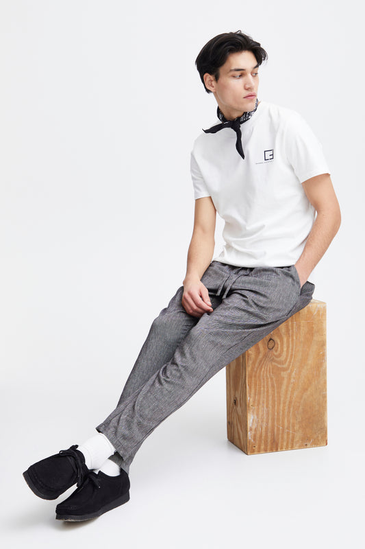 Lightweight Linen Blend Casual Trousers - Navy Melange