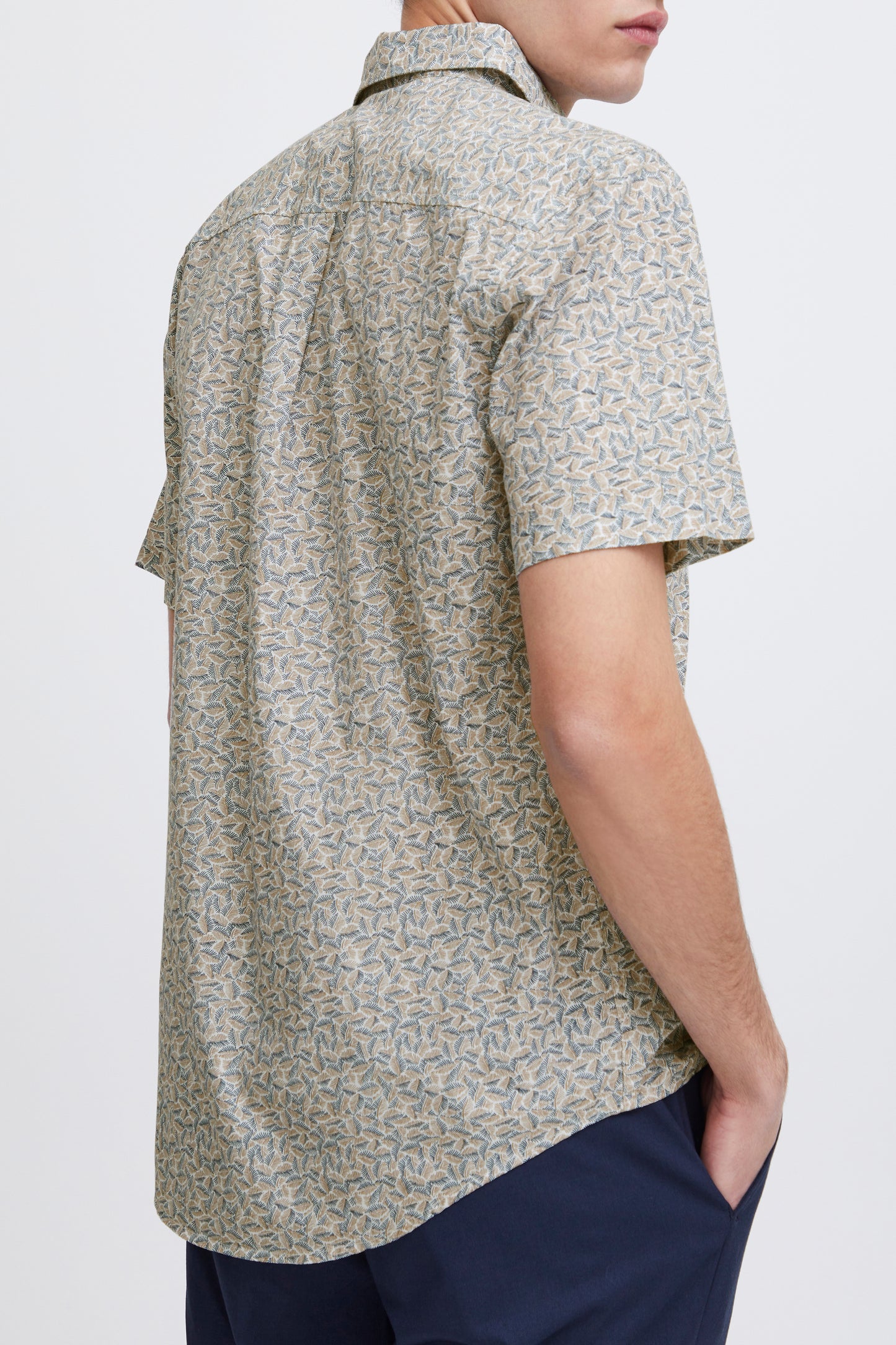 Leaf Print Pure Cotton Short Sleeve Shirt - Tan