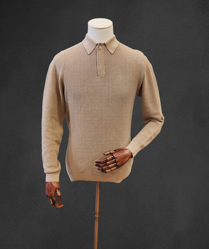 Waffle Knitted Long-Sleeve Polo - Vanilla