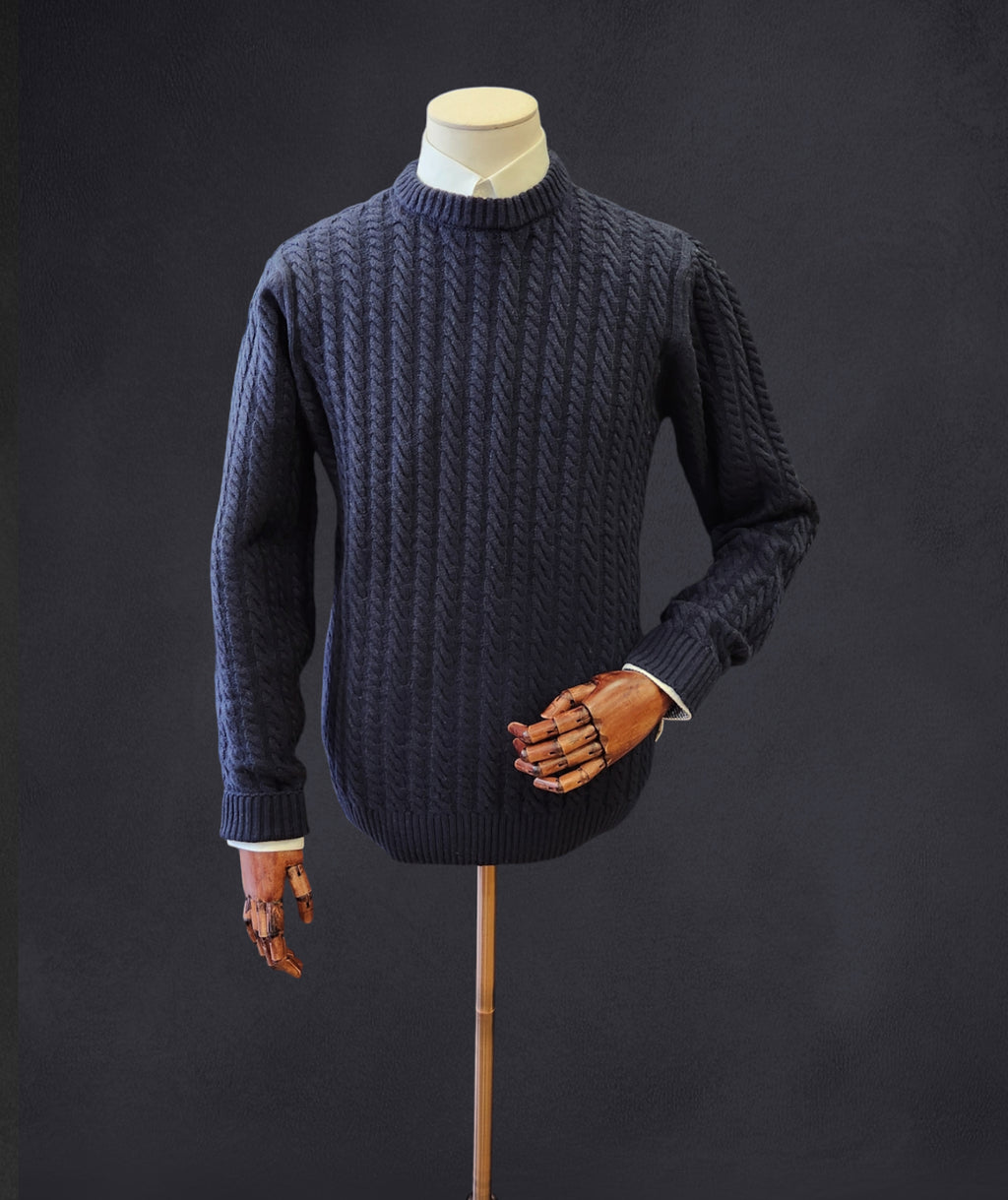 Wool-Rich Cable-Knit Sweater - Navy