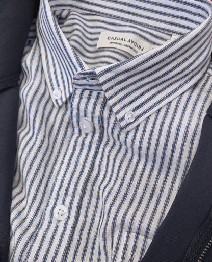 CFANDREW Striped Linen Mix Shirt - Blue