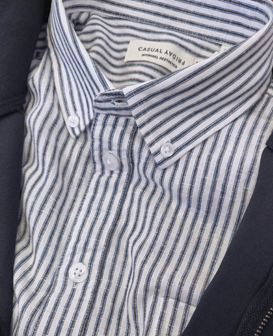CFANDREW Striped Linen Mix Shirt - Blue