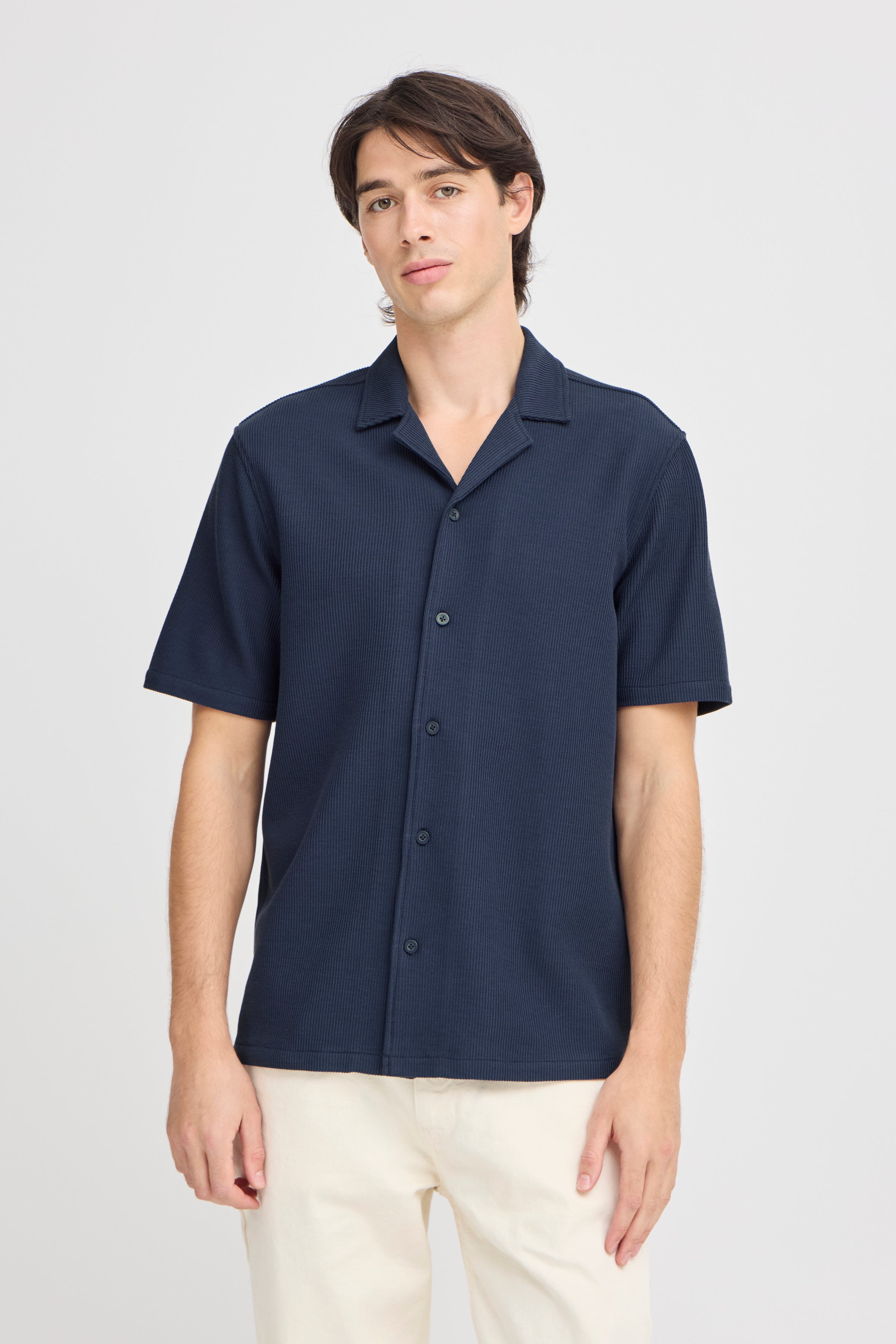 CFARCHER Knitted Stretch Co-Ord Shirt - Navy