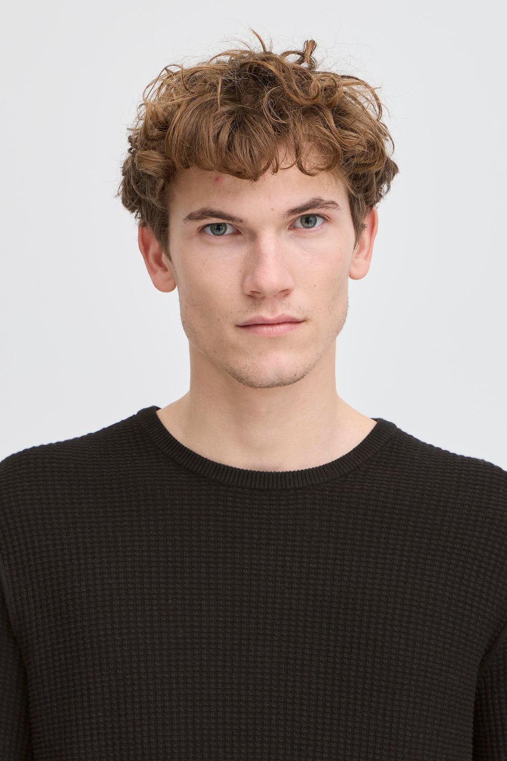 Classic Waffle Knit Cotton Crewneck Jumper - Black