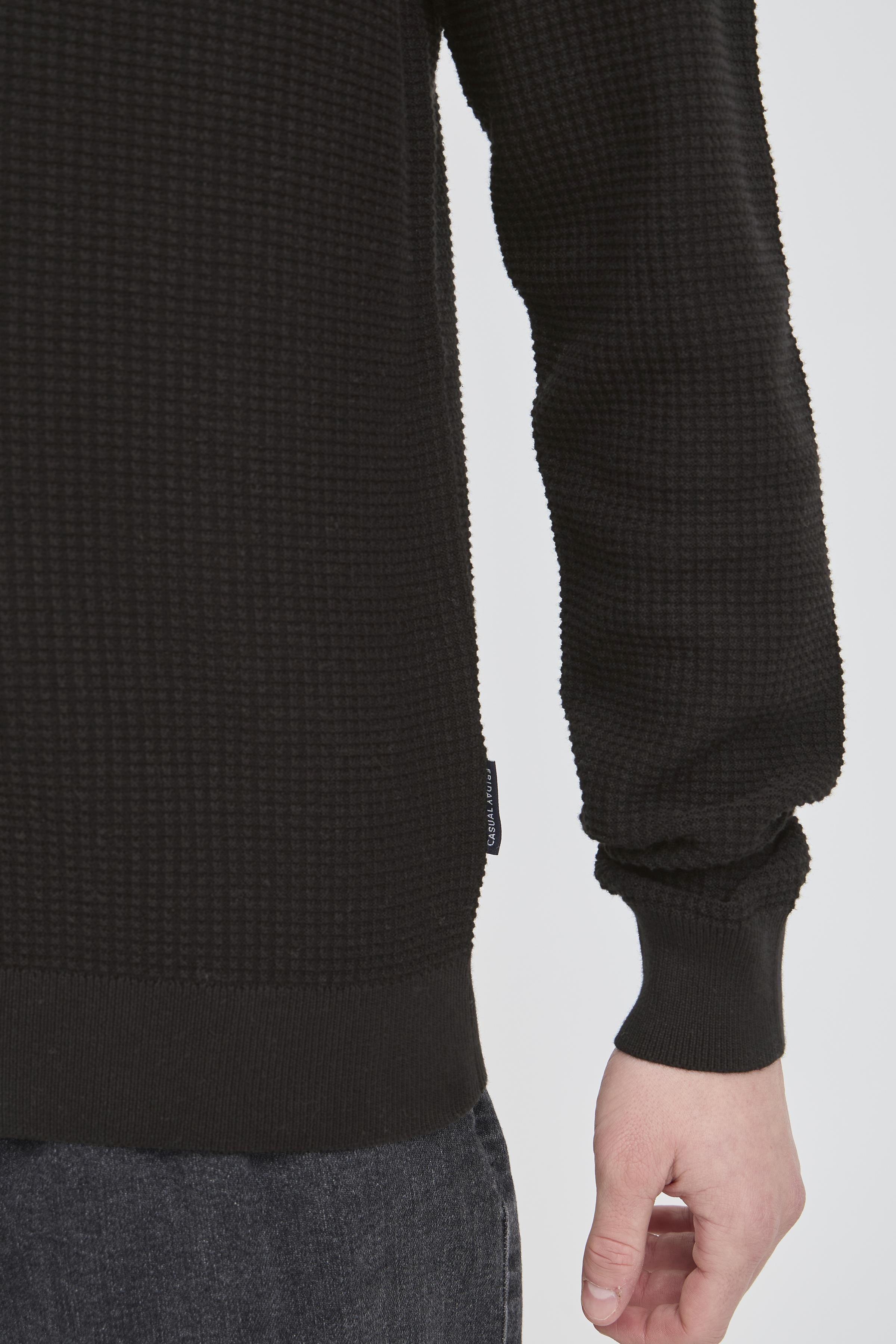 Classic Waffle Knit Cotton Crewneck Jumper - Black
