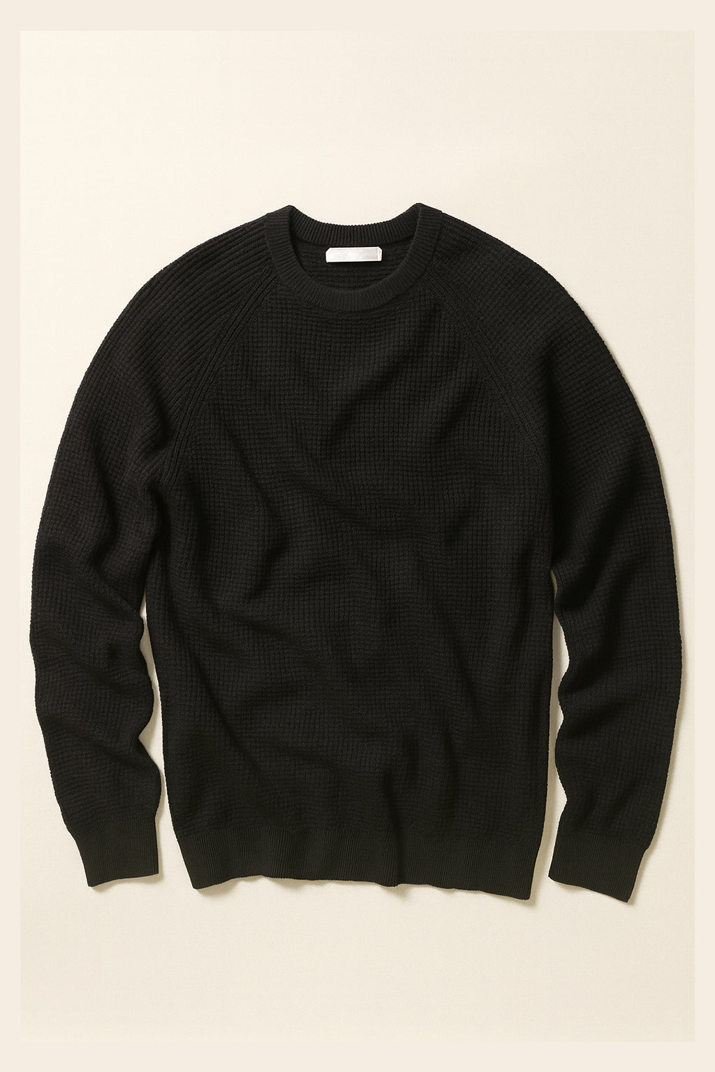 Classic Waffle Knit Cotton Crewneck Jumper - Black