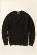 Classic Waffle Knit Cotton Crewneck Jumper - Black
