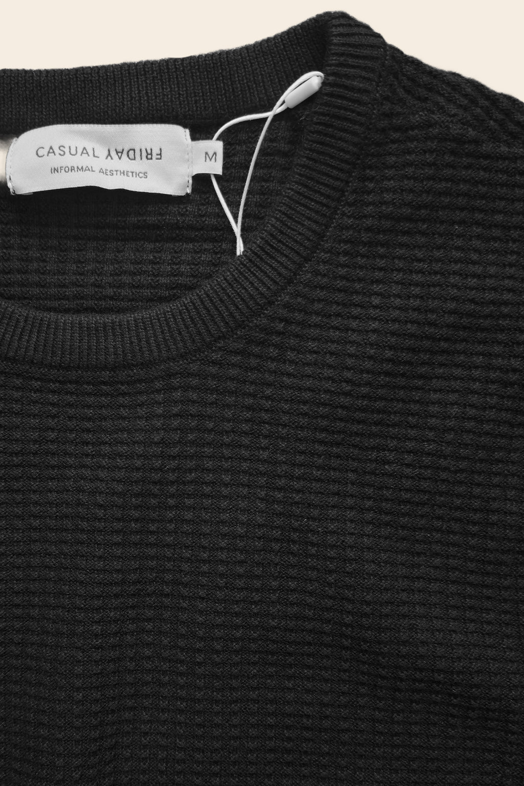Classic Waffle Knit Cotton Crewneck Jumper - Black